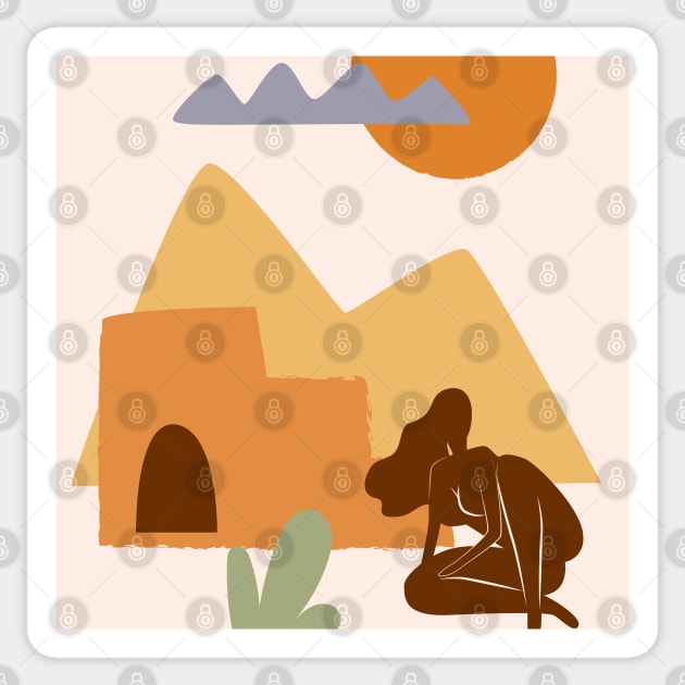 Woman and Desert - boho minimalist #1 Sticker by GreekTavern